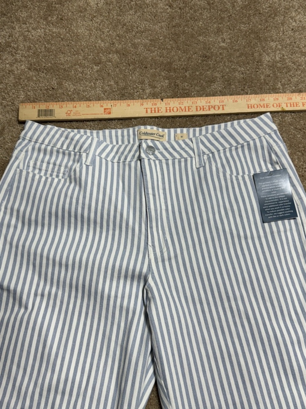 Coldwater Creek Blue and White Striped Cropped Chinos - Picture 4 of 7
